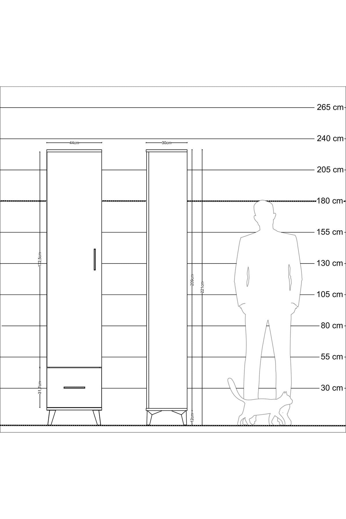Arges Dolap 5 Raflı Tek Çekmeceli Tek Kapaklı 44x30x221 Aytaşı-Çam