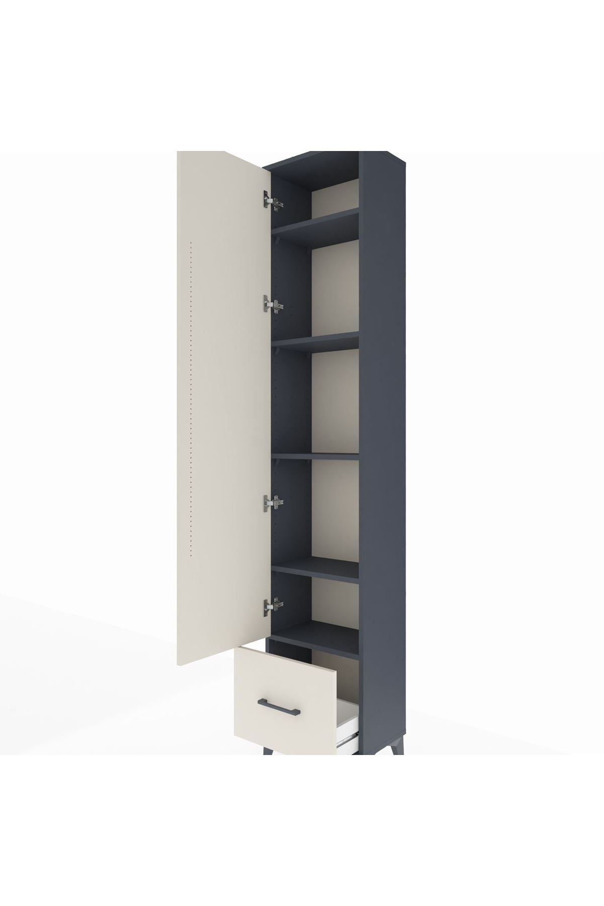 Arges Dolap 5 Raflı Tek Çekmeceli Tek Kapaklı 44x30x221 Antrasit-Aytaşı