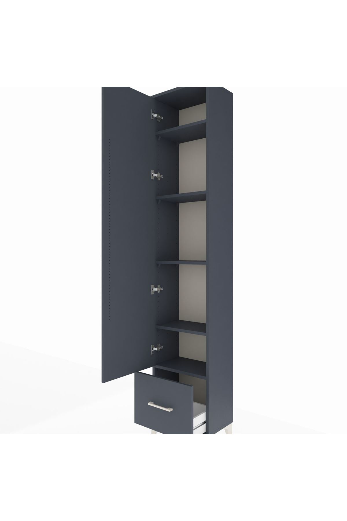 Arges Dolap 5 Raflı Tek Çekmeceli Tek Kapaklı 44x30x221 Antrasit-Antrasit