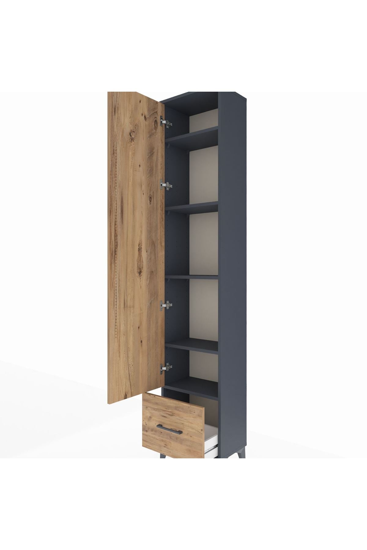 Arges Dolap 5 Raflı Tek Çekmeceli Tek Kapaklı 44x30x221 Antrasit-Çam