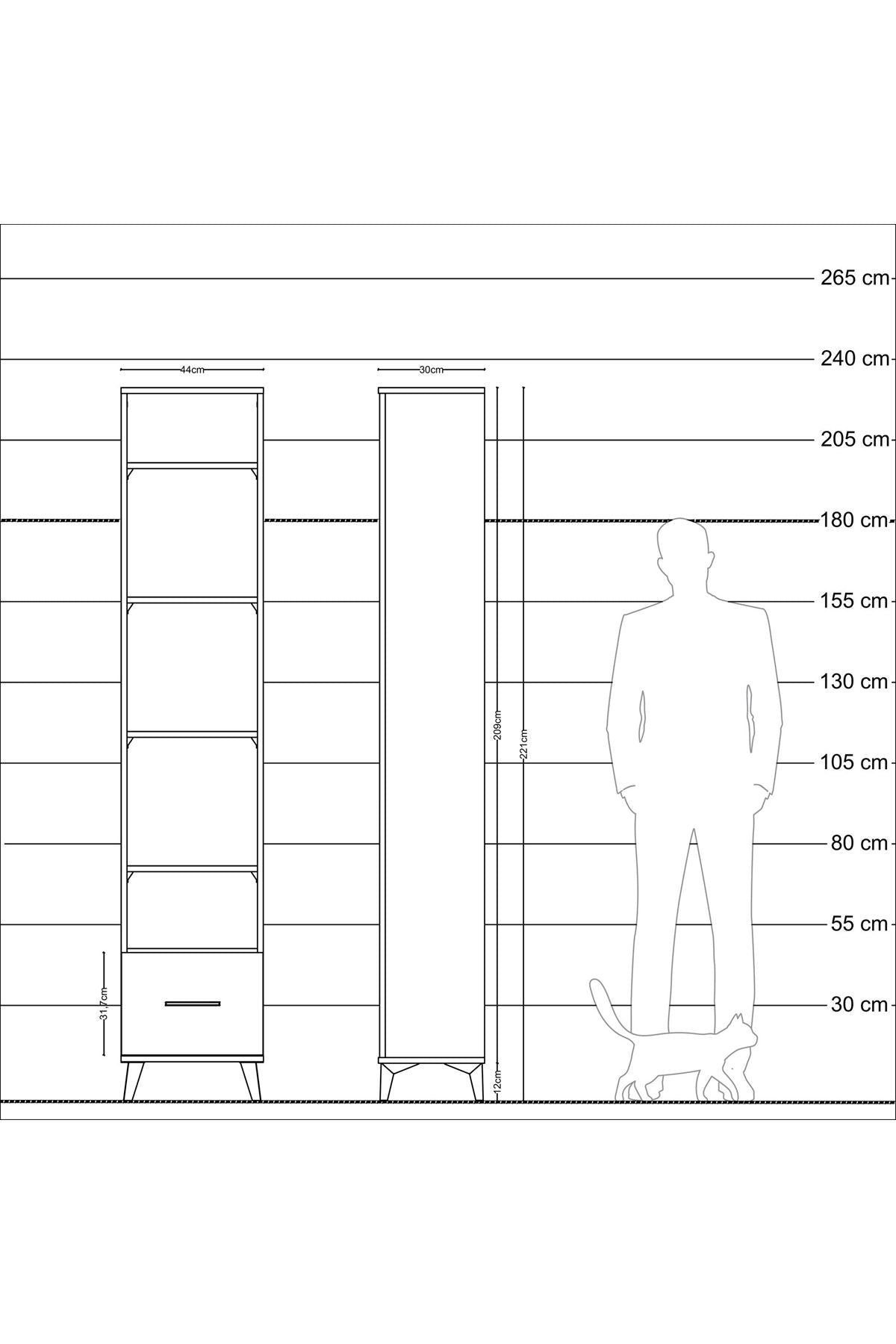 Arges Dolap 5 Raflı Tek Çekmeceli 44x30x221 Antrasit-Çam