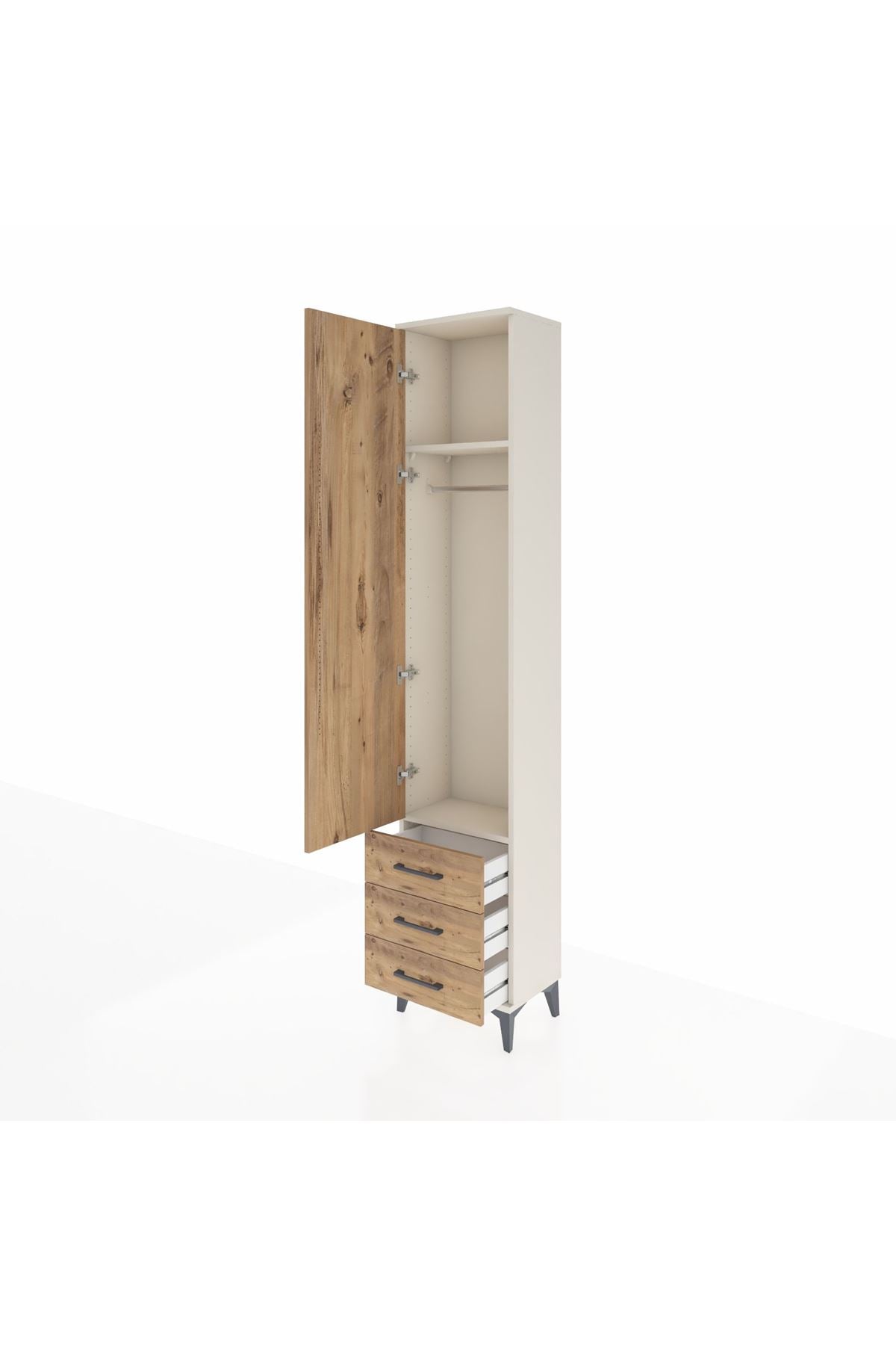 Arges Dolap 2 Raflı 3 Çekmeceli Tek Askılı 44x30x221 Aytaşı-Çam