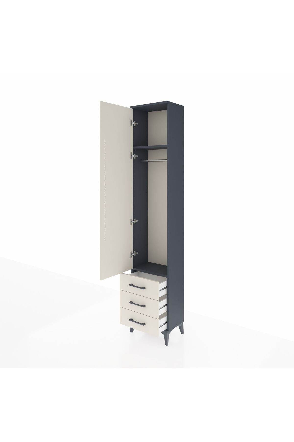 Arges Dolap 2 Raflı 3 Çekmeceli Tek Askılı 44x30x221 Antrasit-Aytaşı