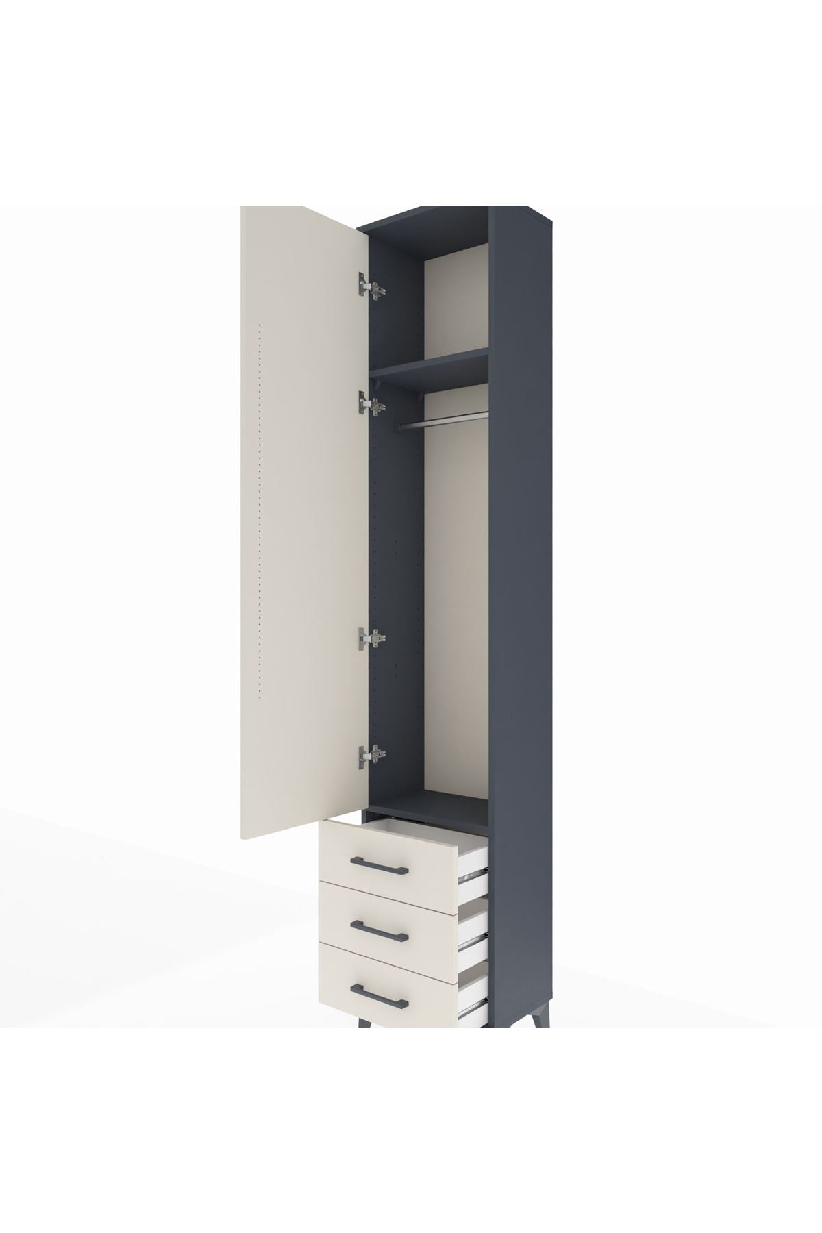 Arges Dolap 2 Raflı 3 Çekmeceli Tek Askılı 44x30x221 Antrasit-Aytaşı