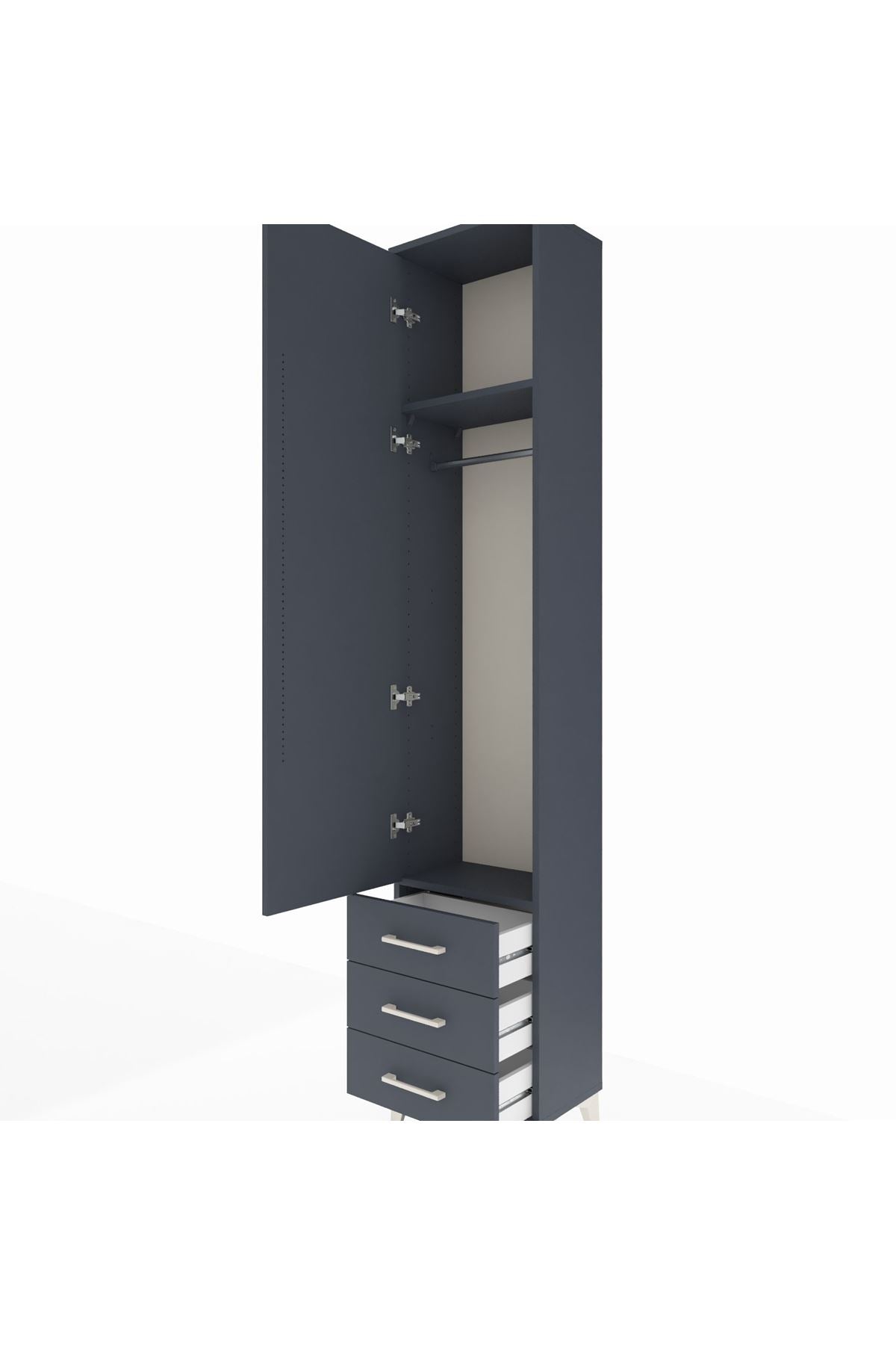 Arges Dolap 2 Raflı 3 Çekmeceli Tek Askılı 44x30x221 Antrasit-Antrasit