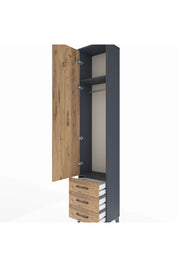 Arges Dolap 2 Raflı 3 Çekmeceli Tek Askılı 44x30x221 Antrasit-Çam