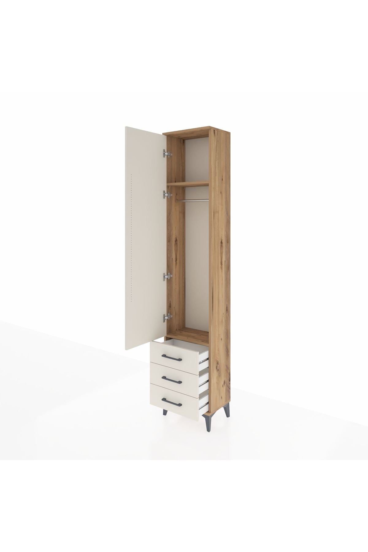 Arges Dolap 2 Raflı 3 Çekmeceli Tek Askılı 44x30x221 Çam-Aytaşı