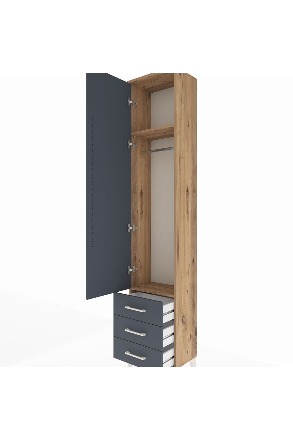 Arges Dolap 2 Raflı 3 Çekmeceli Tek Askılı 44x30x221 Çam-Antrasit