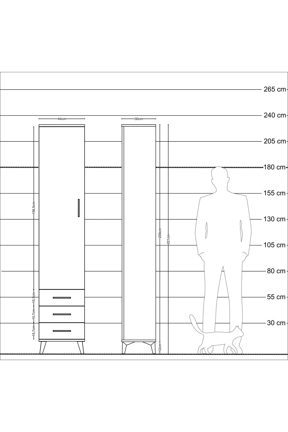 Arges Dolap 2 Raflı 3 Çekmeceli Tek Askılı 44x30x221 Çam-Antrasit