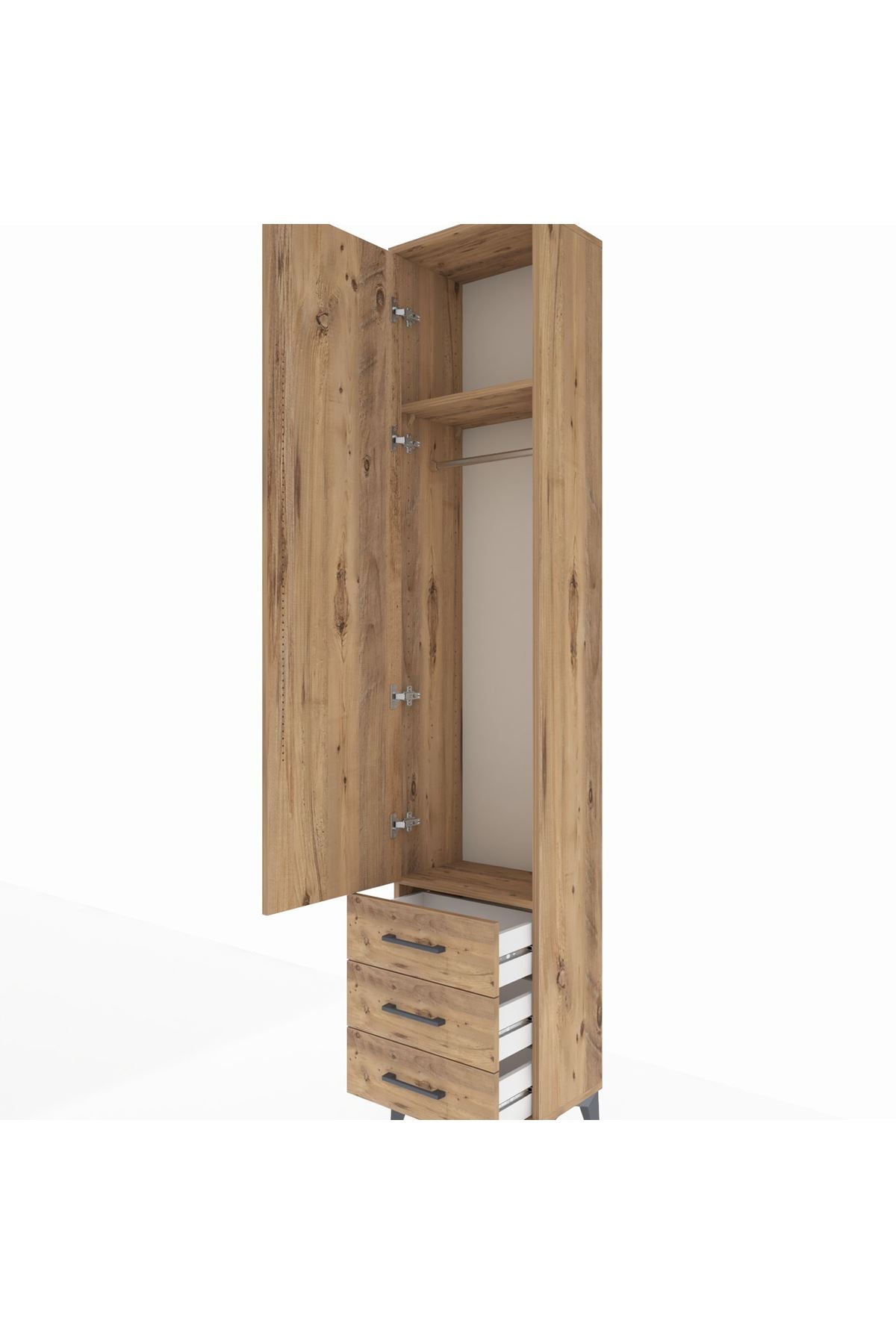 Arges Dolap 2 Raflı 3 Çekmeceli Tek Askılı 44x30x221 Çam-Çam