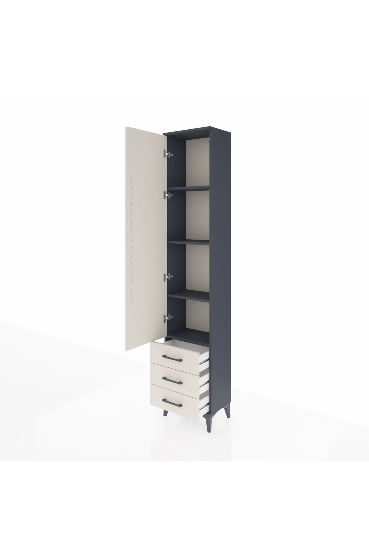 Arges Dolap 4 Raflı 3 Çekmeceli Tek Kapaklı 44x30x221 Antrasit-Aytaşı