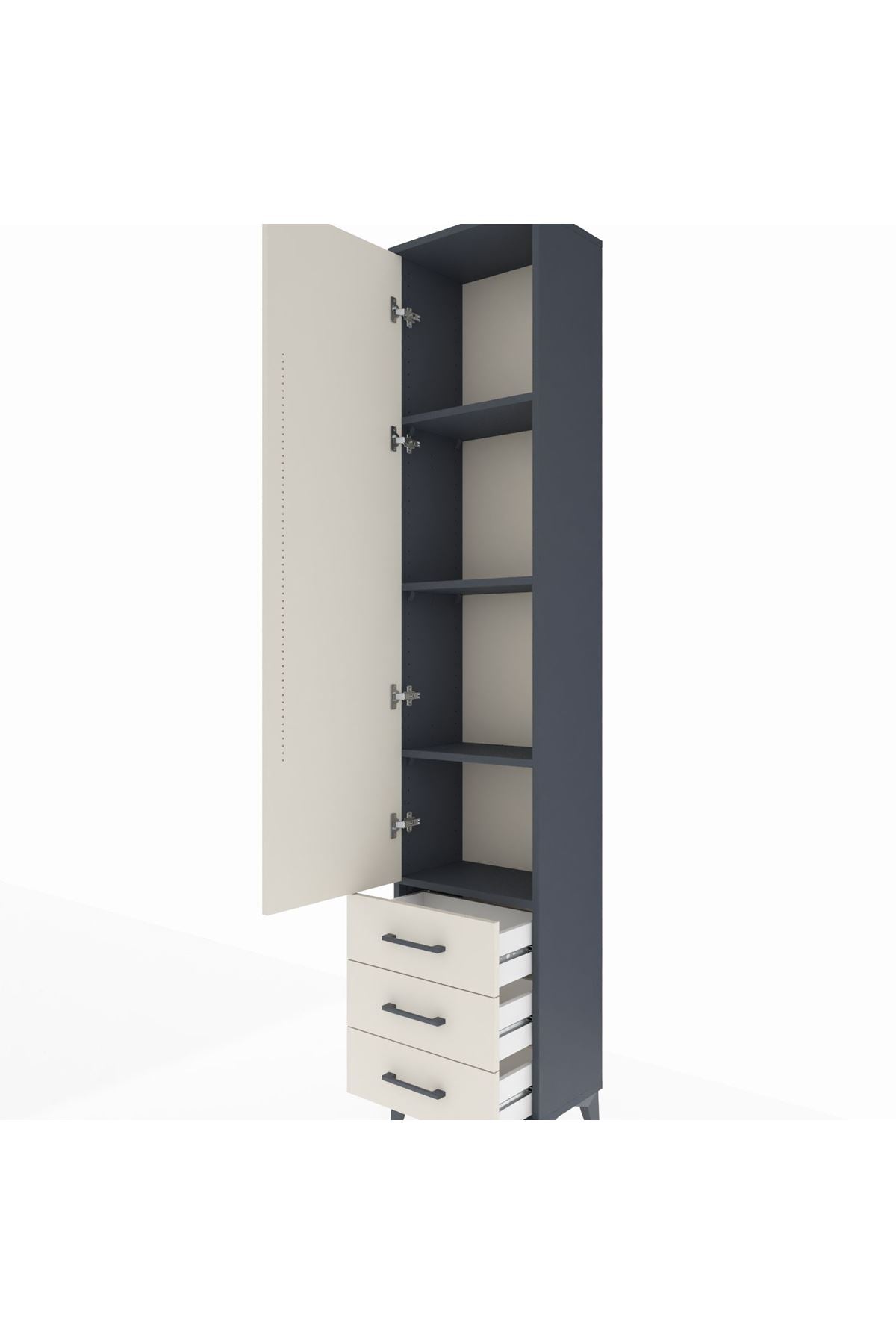 Arges Dolap 4 Raflı 3 Çekmeceli Tek Kapaklı 44x30x221 Antrasit-Aytaşı