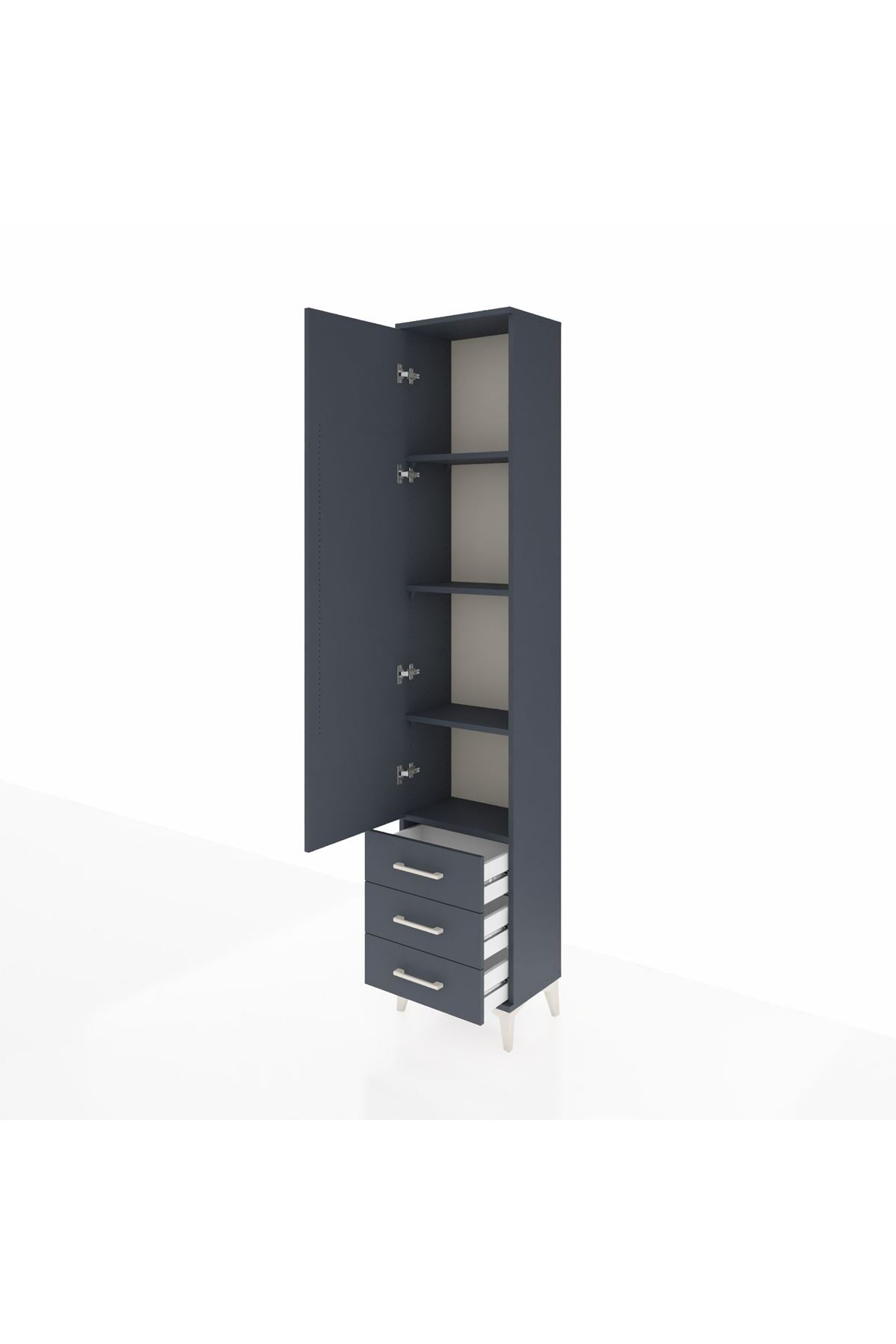 Arges Dolap 4 Raflı 3 Çekmeceli Tek Kapaklı 44x30x221 Antrasit-Antrasit