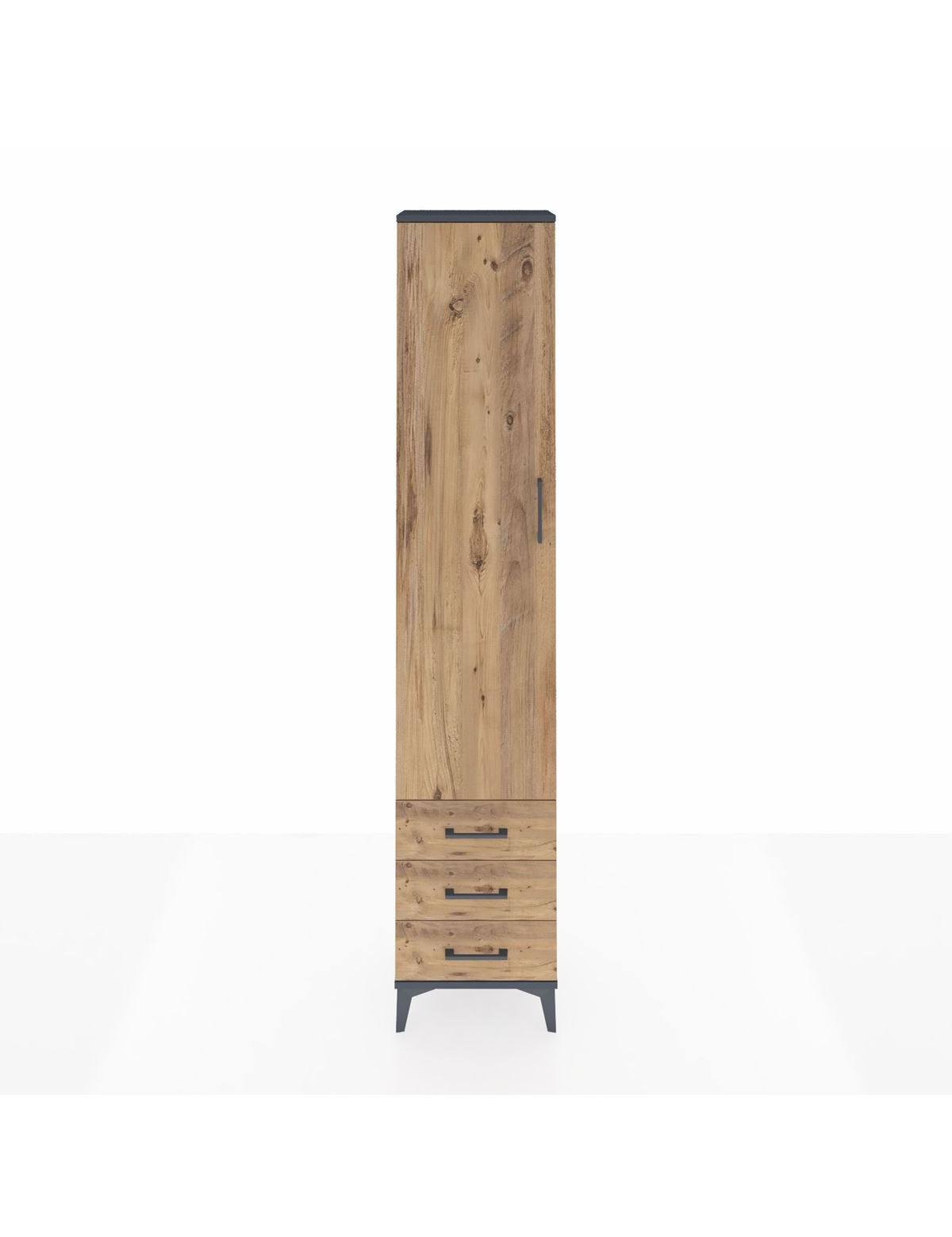 Arges Dolap 4 Raflı 3 Çekmeceli Tek Kapaklı 44x30x221 Antrasit-Çam