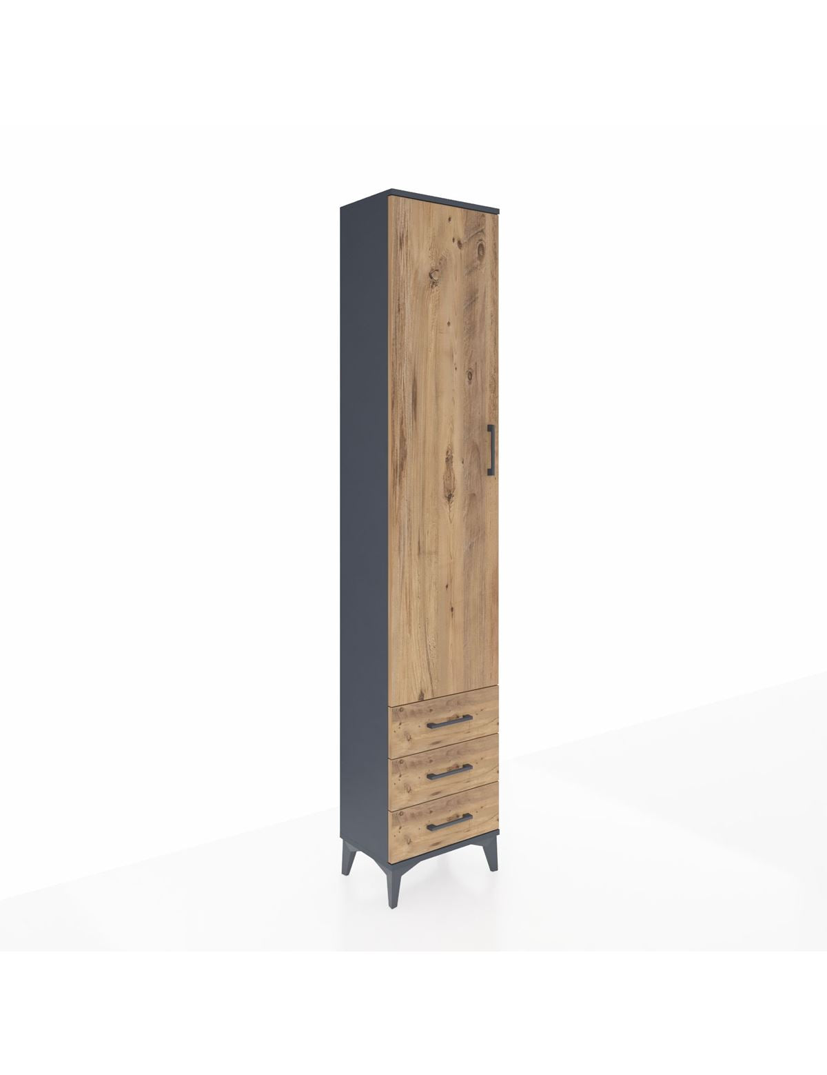 Arges Dolap 4 Raflı 3 Çekmeceli Tek Kapaklı 44x30x221 Antrasit-Çam