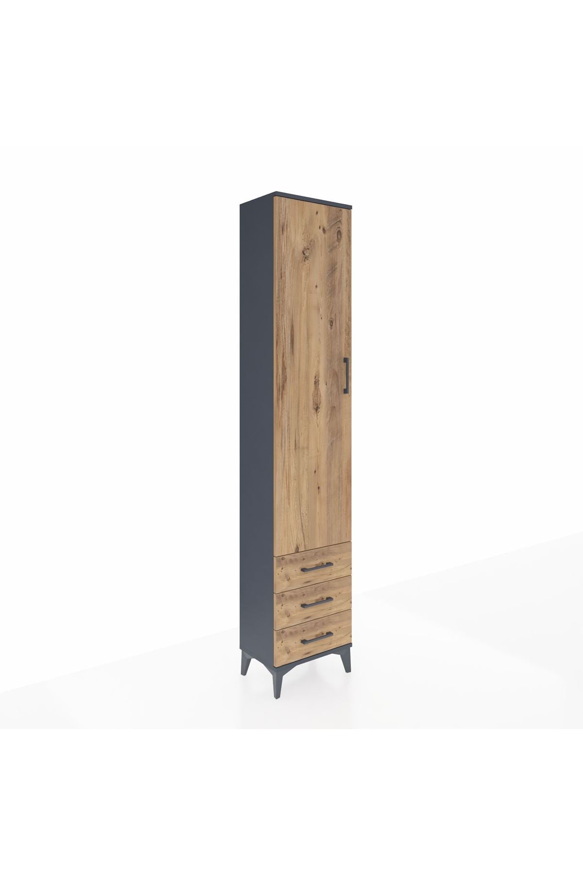 Arges Dolap 4 Raflı 3 Çekmeceli Tek Kapaklı 44x30x221 Antrasit-Çam