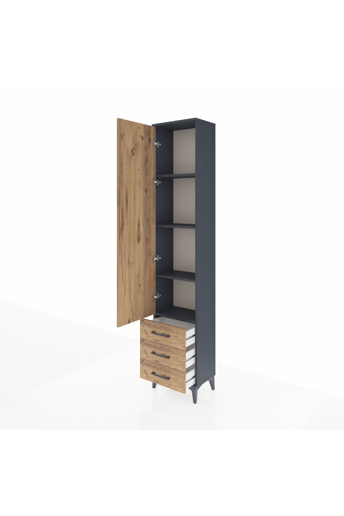 Arges Dolap 4 Raflı 3 Çekmeceli Tek Kapaklı 44x30x221 Antrasit-Çam