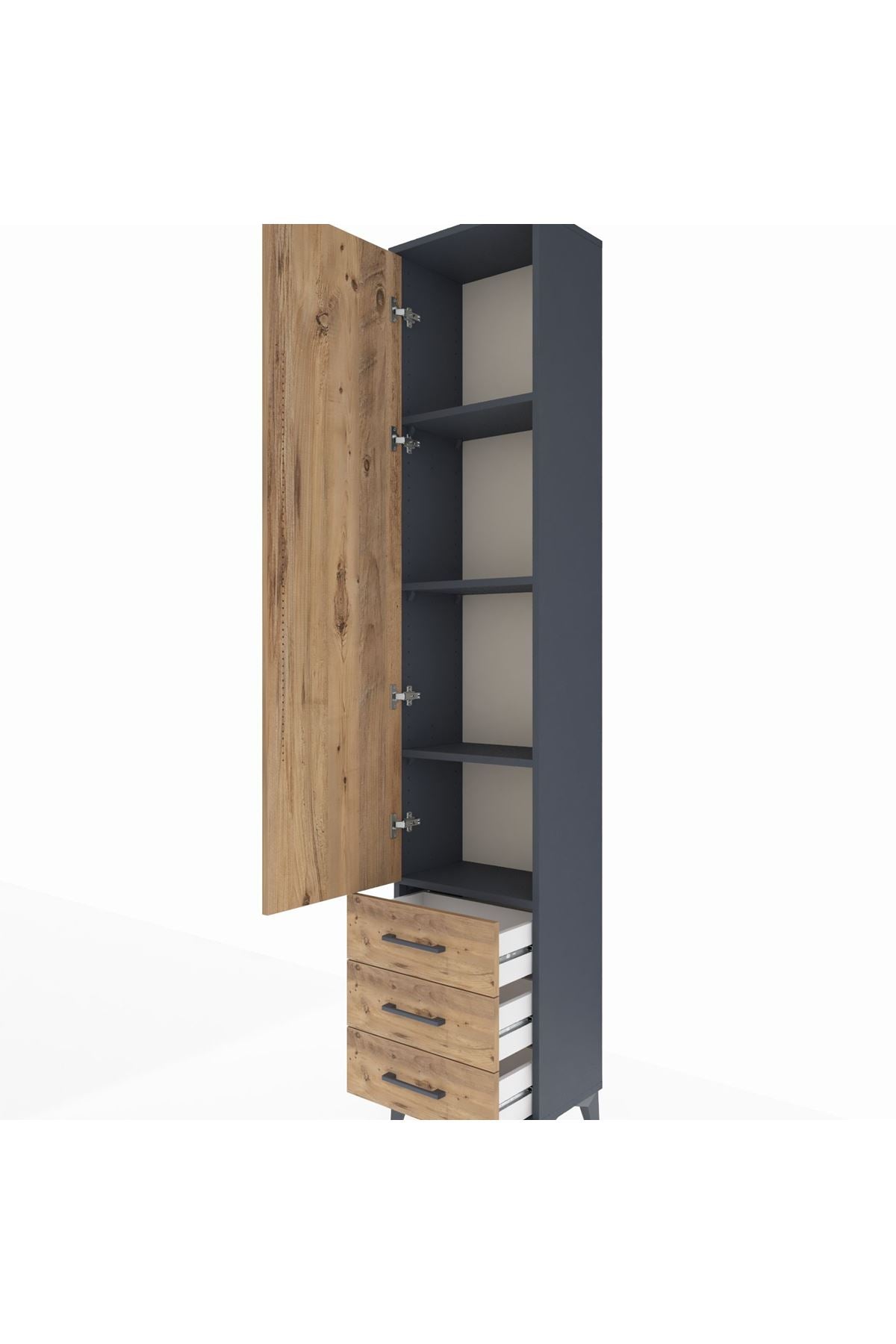 Arges Dolap 4 Raflı 3 Çekmeceli Tek Kapaklı 44x30x221 Antrasit-Çam