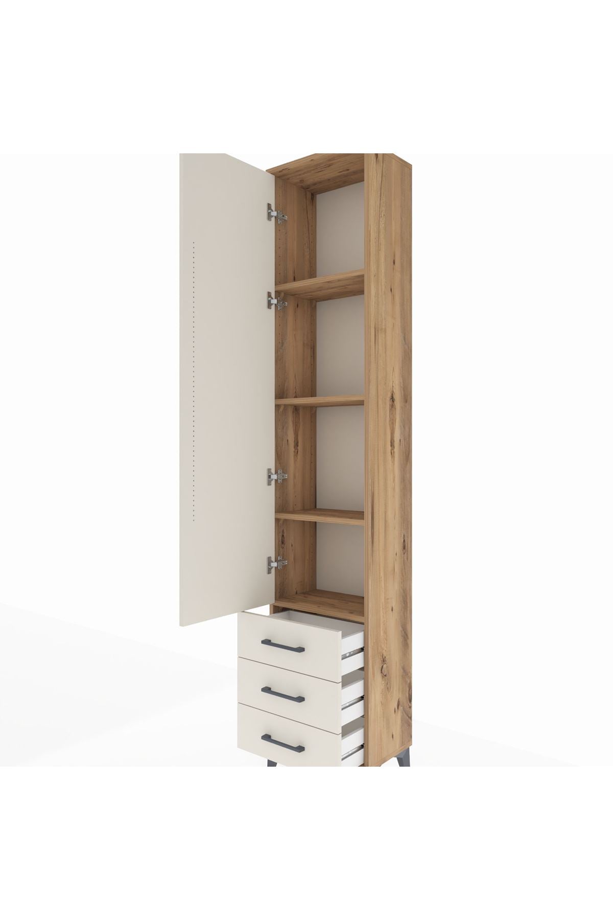 Arges Dolap 4 Raflı 3 Çekmeceli Tek Kapaklı 44x30x221 Çam-Aytaşı