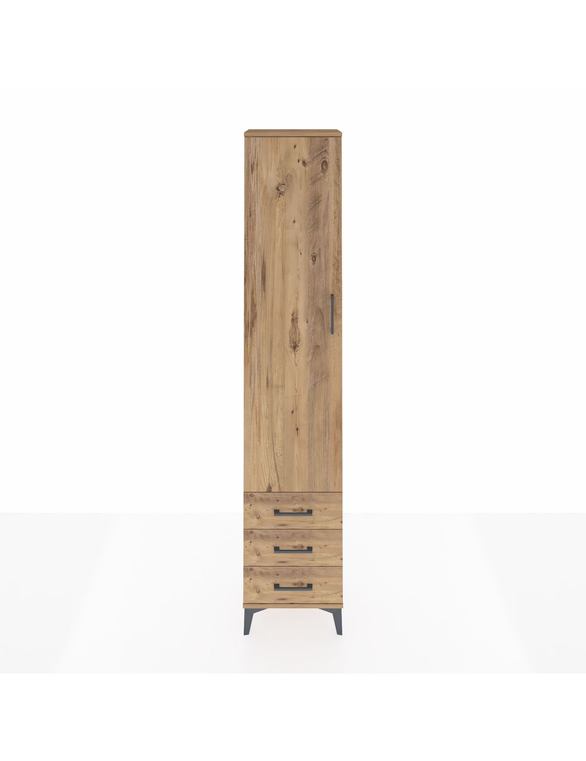 Arges Dolap 4 Raflı 3 Çekmeceli Tek Kapaklı 44x30x221 Çam-Çam