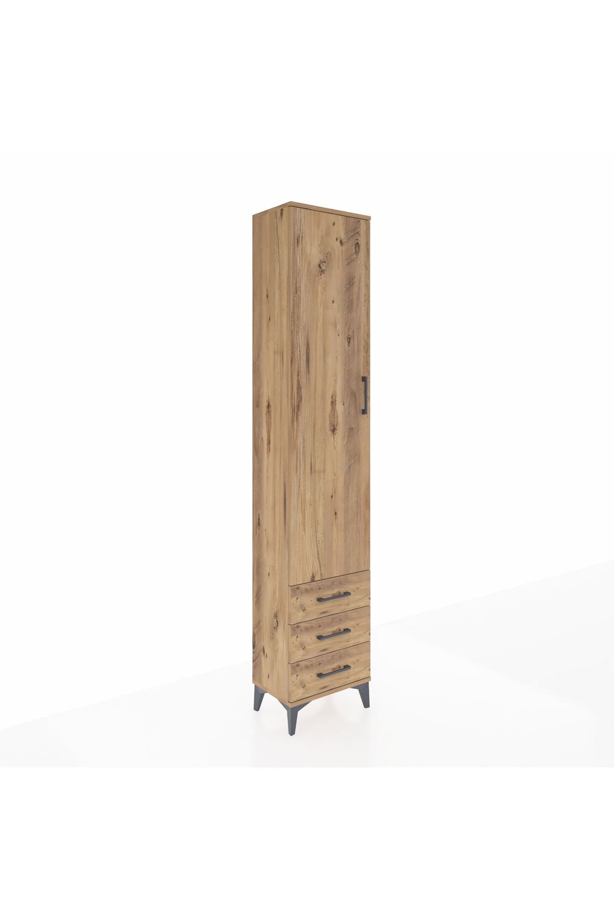 Arges Dolap 4 Raflı 3 Çekmeceli Tek Kapaklı 44x30x221 Çam-Çam