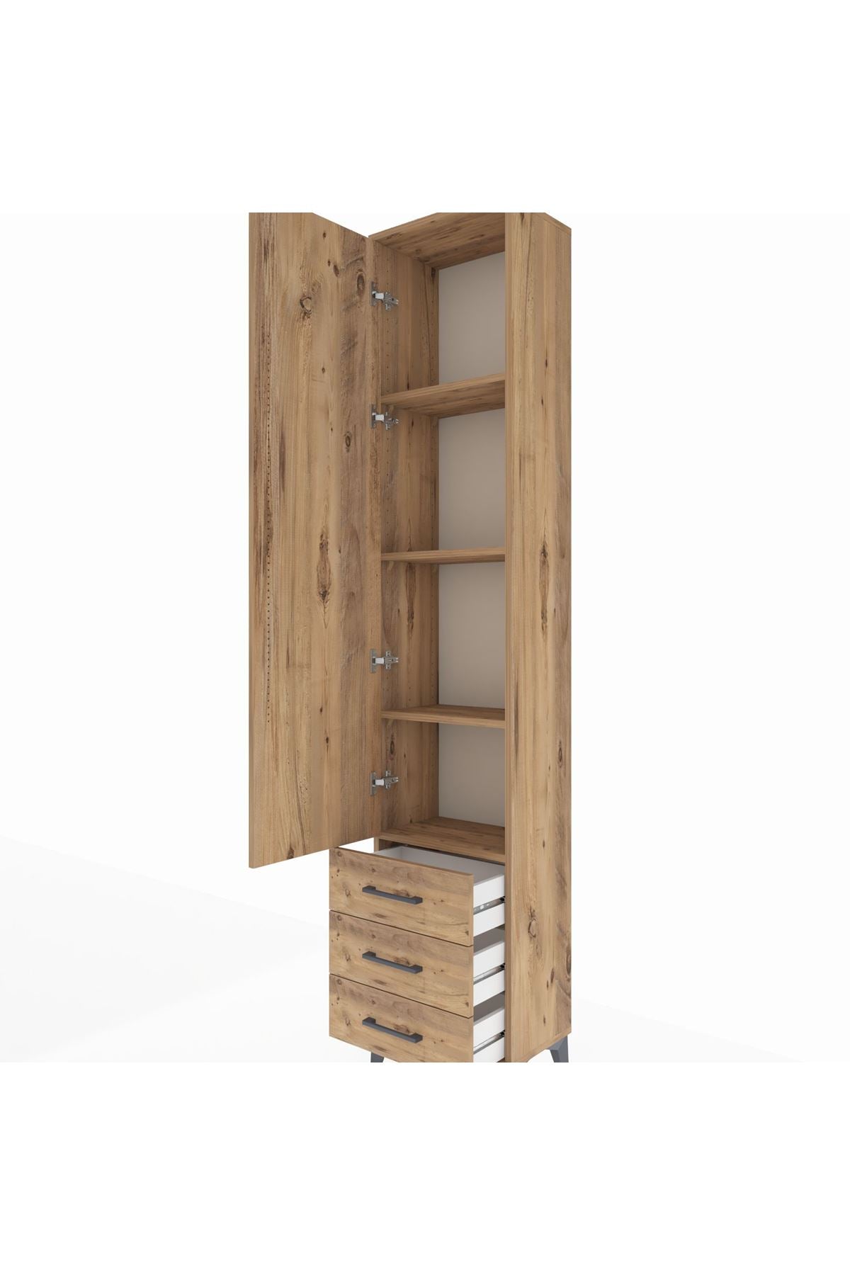 Arges Dolap 4 Raflı 3 Çekmeceli Tek Kapaklı 44x30x221 Çam-Çam