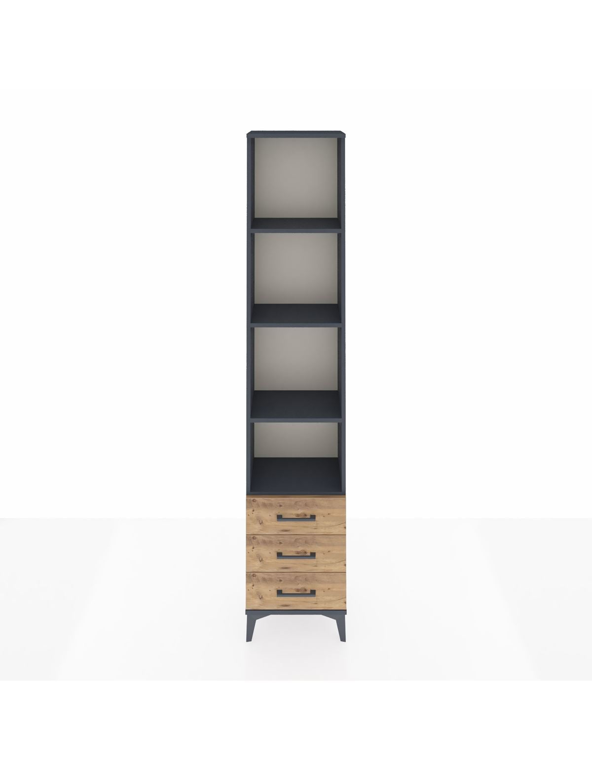 Arges Dolap 4 Raflı 3 Çekmeceli 44x30x221 Antrasit-Çam