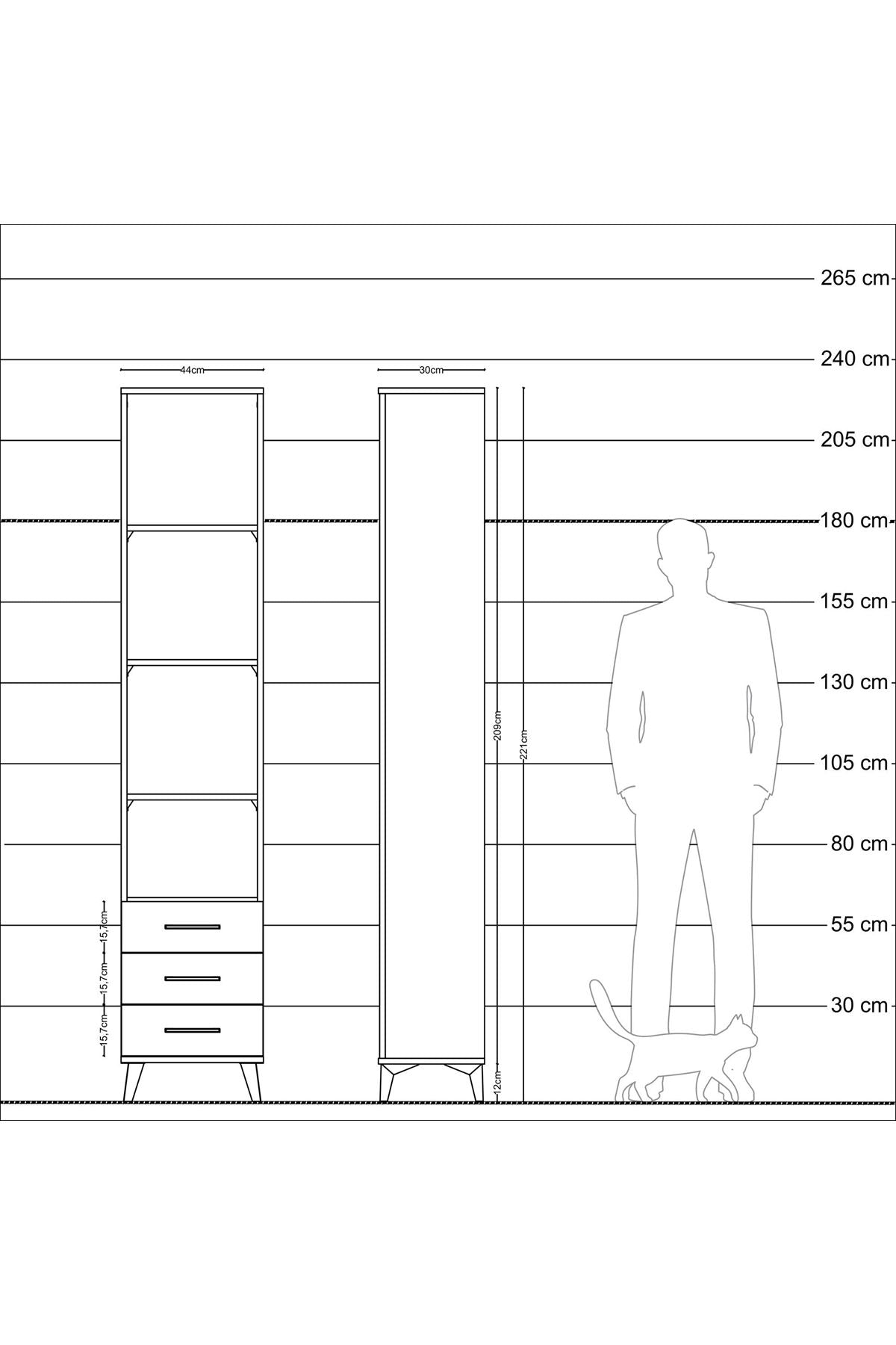 Arges Dolap 4 Raflı 3 Çekmeceli 44x30x221 Çam-Aytaşı