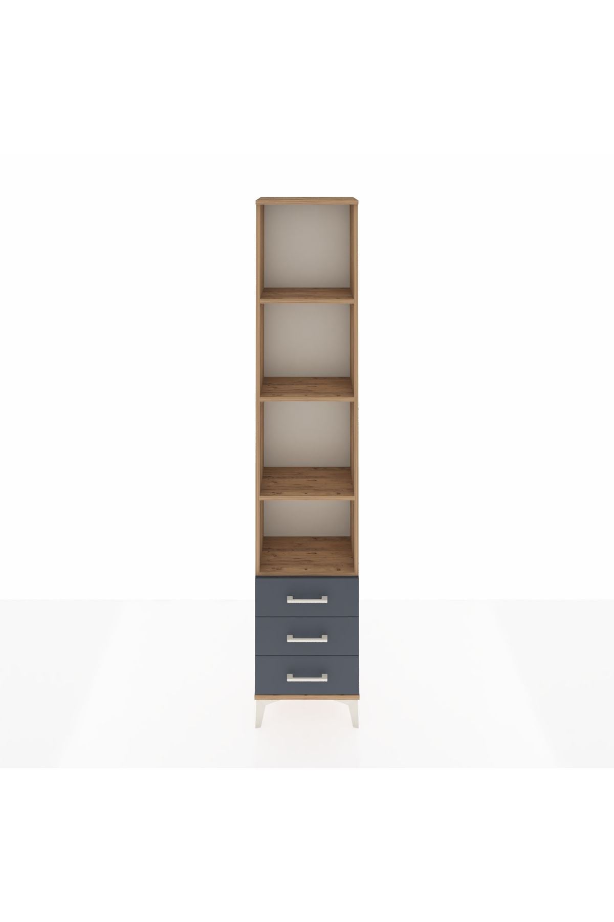 Arges Dolap 4 Raflı 3 Çekmeceli 44x30x221 Çam-Antrasit