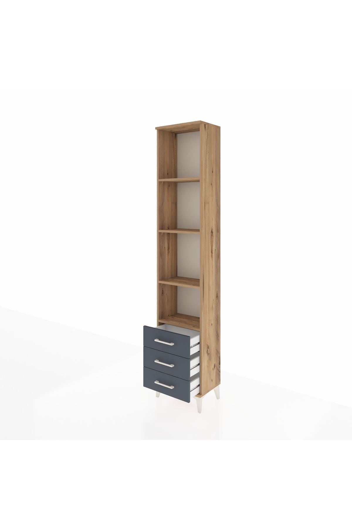 Arges Dolap 4 Raflı 3 Çekmeceli 44x30x221 Çam-Antrasit