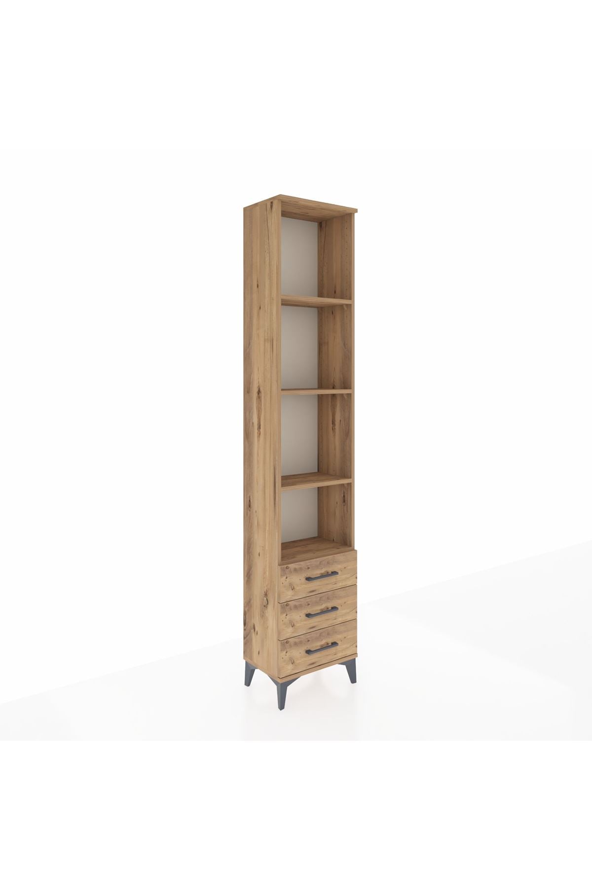 Arges Dolap 4 Raflı 3 Çekmeceli 44x30x221 Çam-Çam