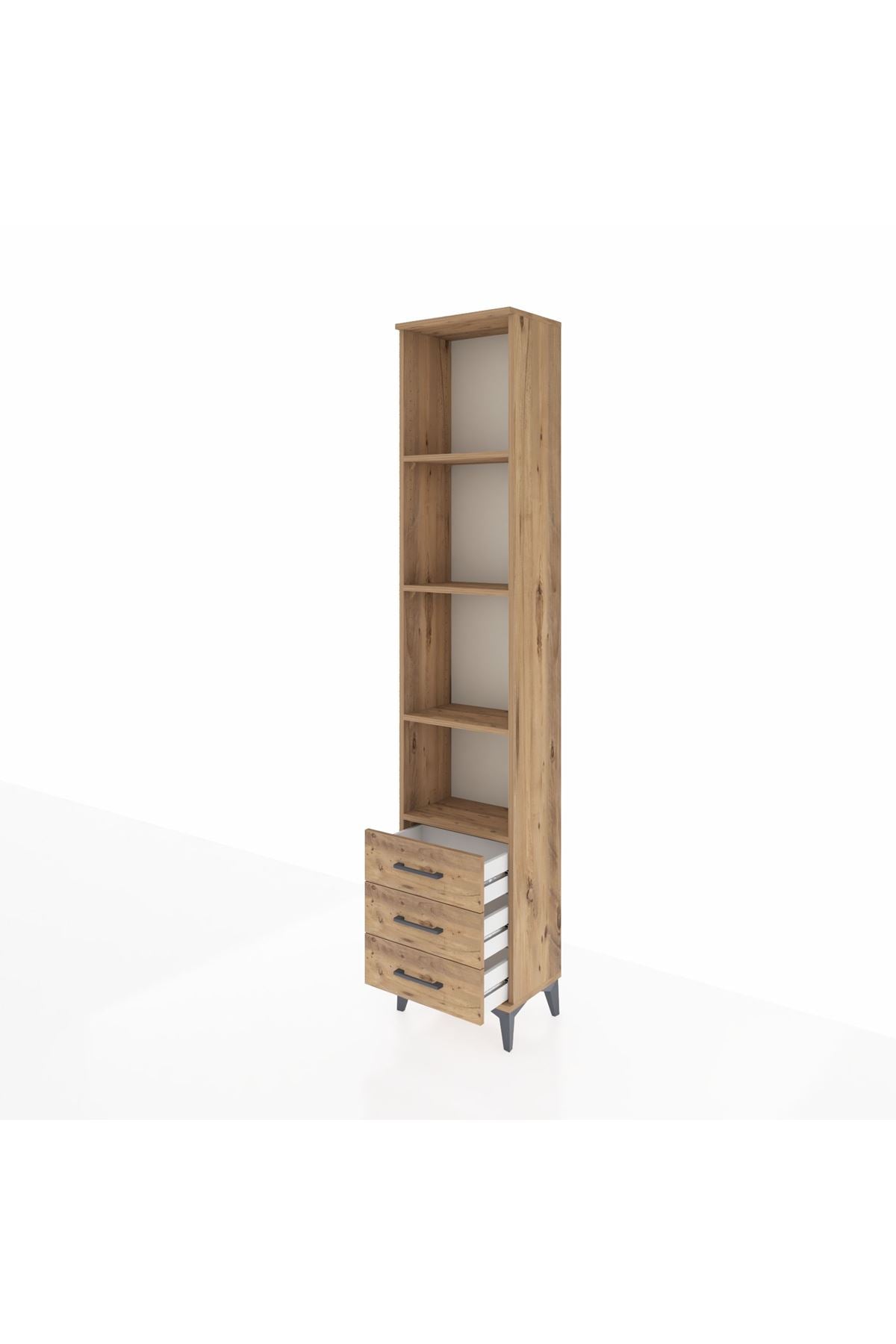 Arges Dolap 4 Raflı 3 Çekmeceli 44x30x221 Çam-Çam