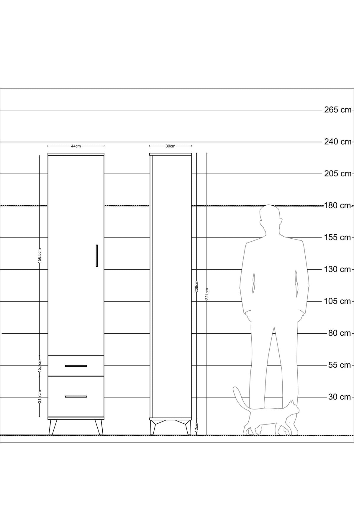 Arges Dolap 2 Raflı 2 Çekmeceli Tek Askılı 44x30x221 Aytaşı-Antrasit