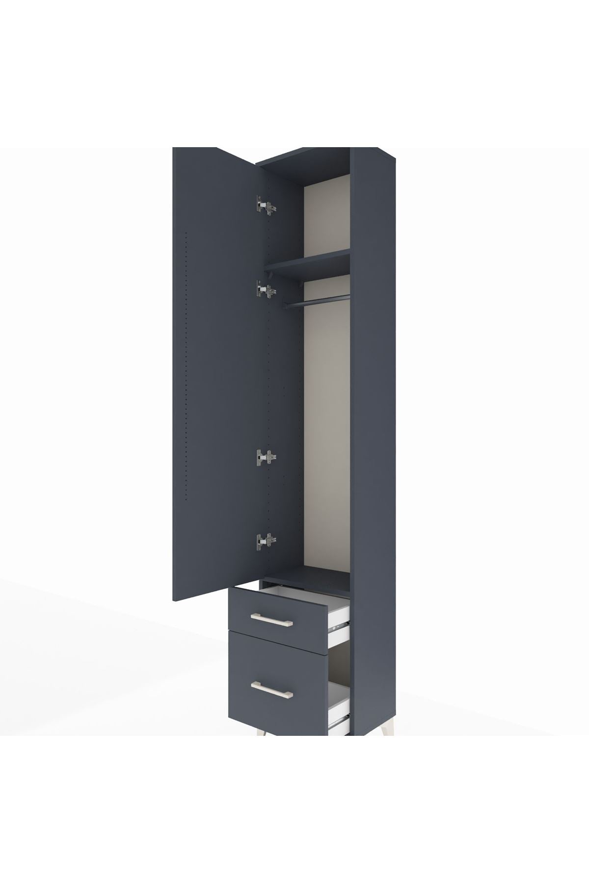 Arges Dolap 2 Raflı 2 Çekmeceli Tek Askılı 44x30x221 Antrasit-Antrasit