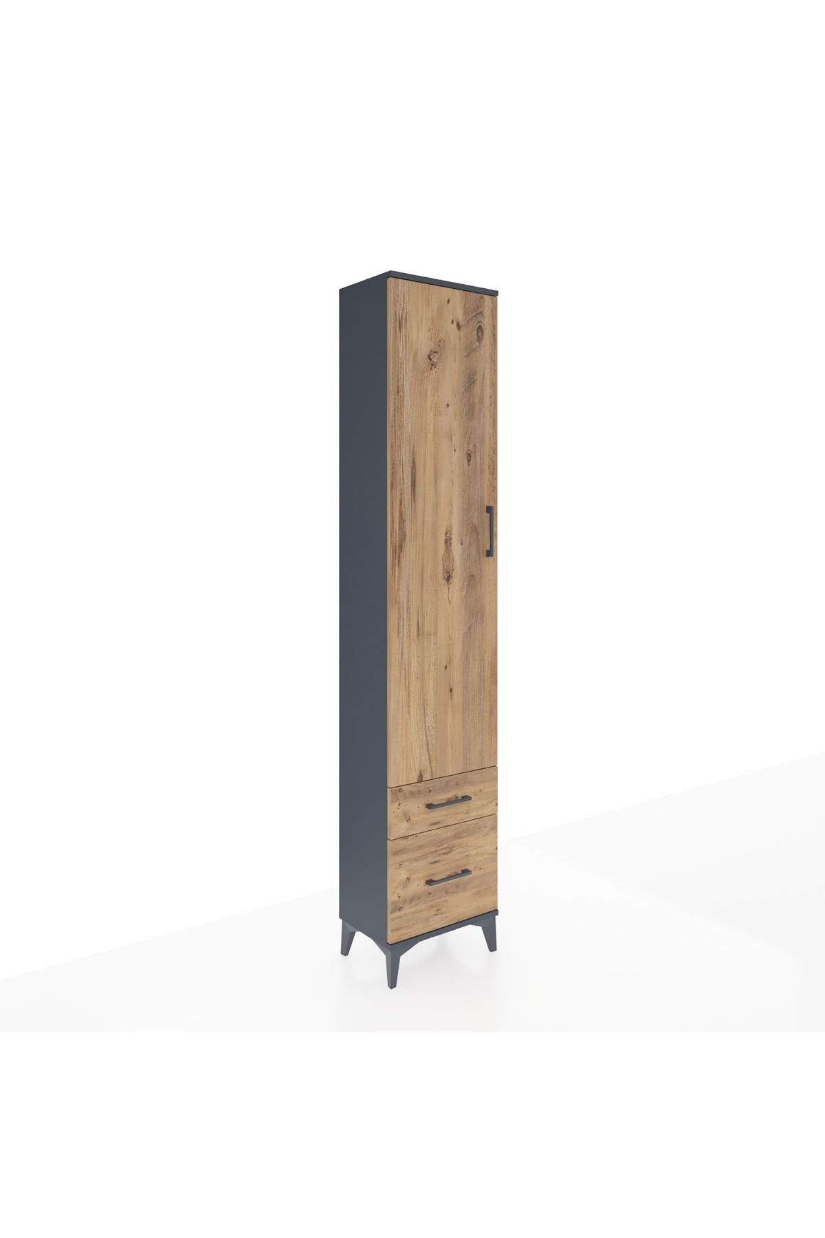 Arges Dolap 2 Raflı 2 Çekmeceli Tek Askılı 44x30x221 Antrasit-Çam