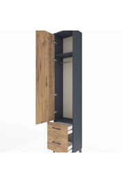 Arges Dolap 2 Raflı 2 Çekmeceli Tek Askılı 44x30x221 Antrasit-Çam