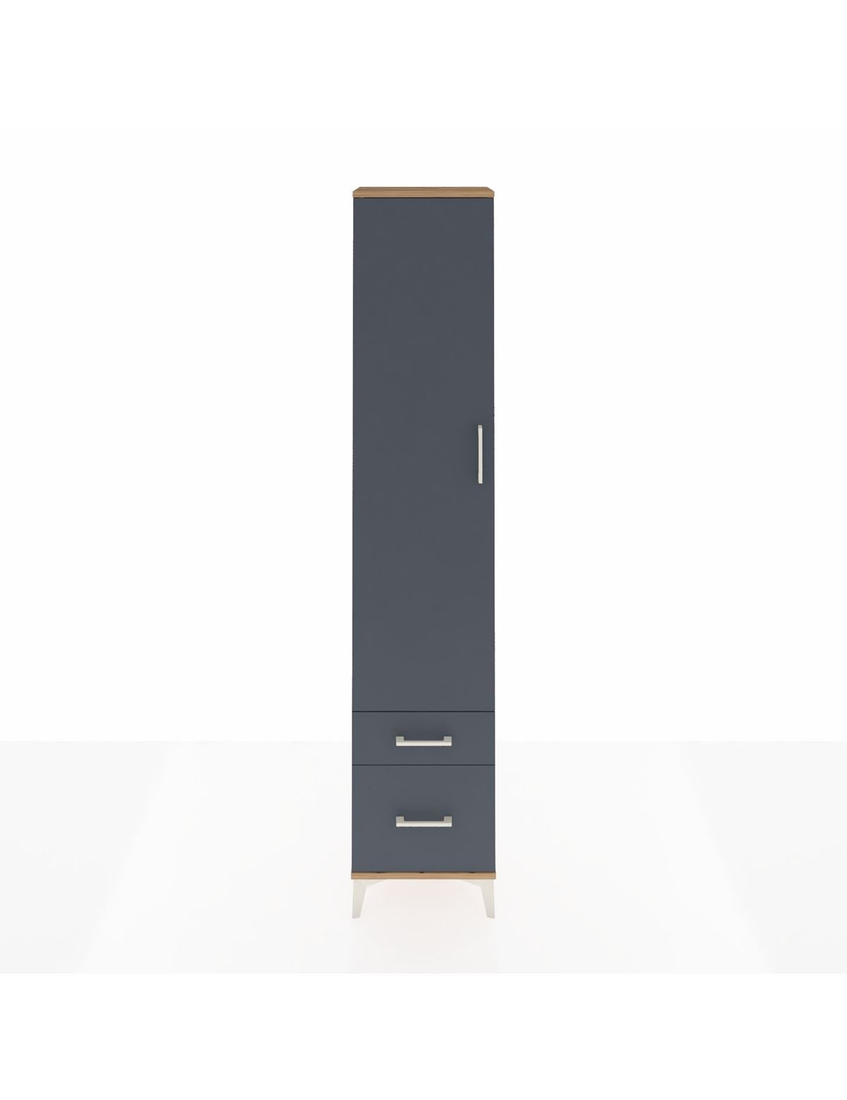 Arges Dolap 2 Raflı 2 Çekmeceli Tek Askılı 44x30x221 Çam-Antrasit