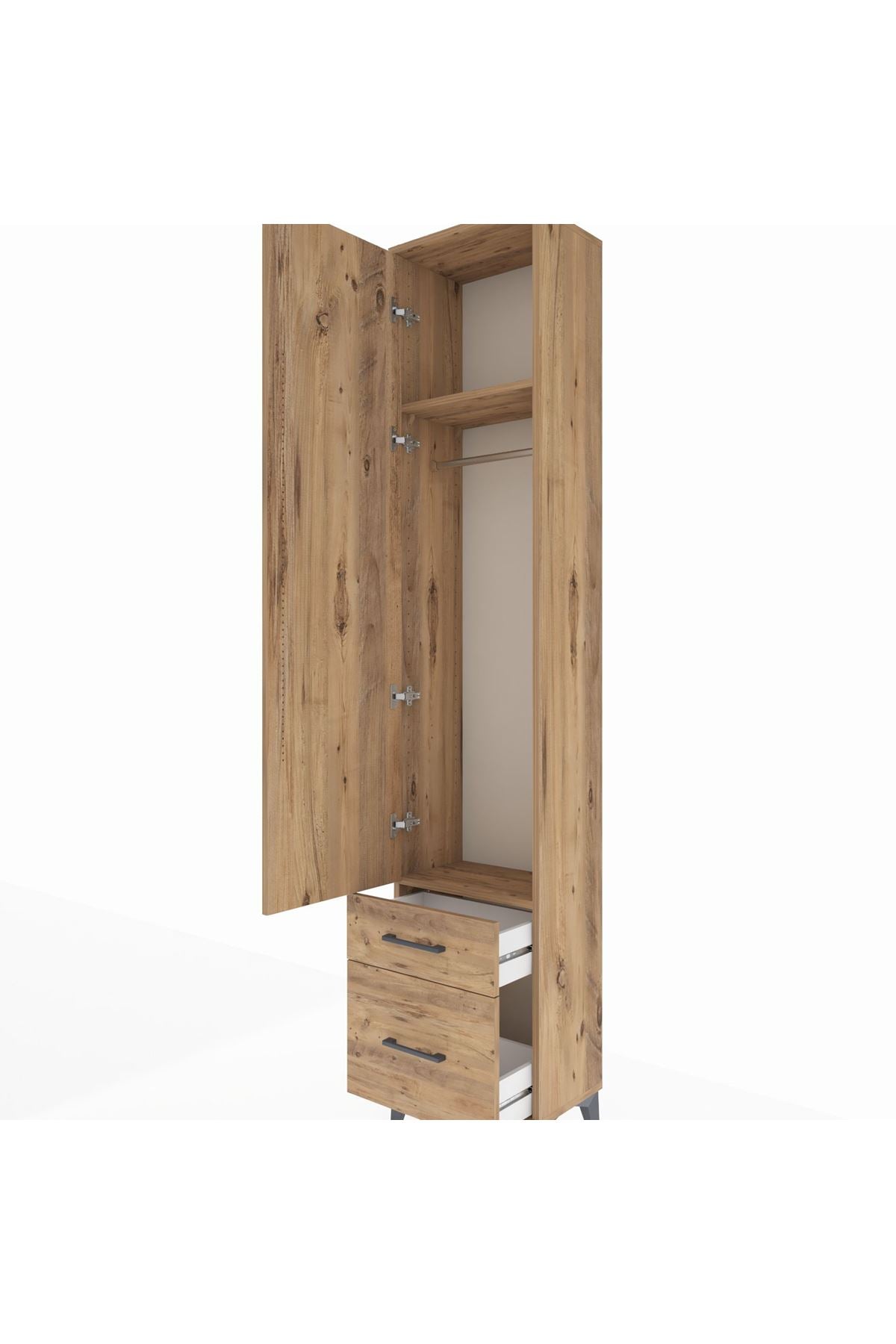 Arges Dolap 2 Raflı 2 Çekmeceli Tek Askılı 44x30x221 Çam-Çam