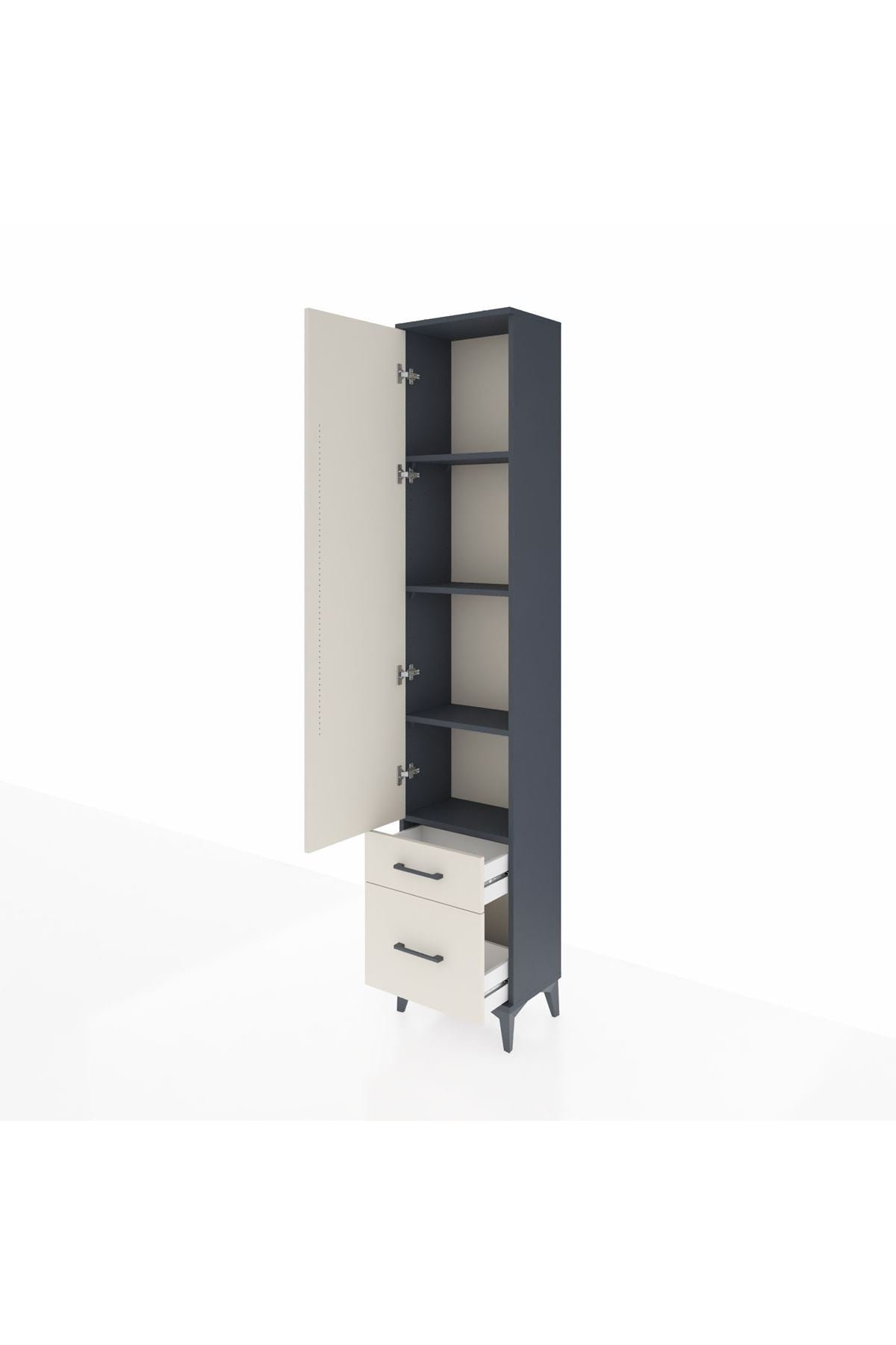 Arges Dolap 4 Raflı 2 Çekmeceli Tek Kapaklı 44x30x221 Antrasit-Aytaşı