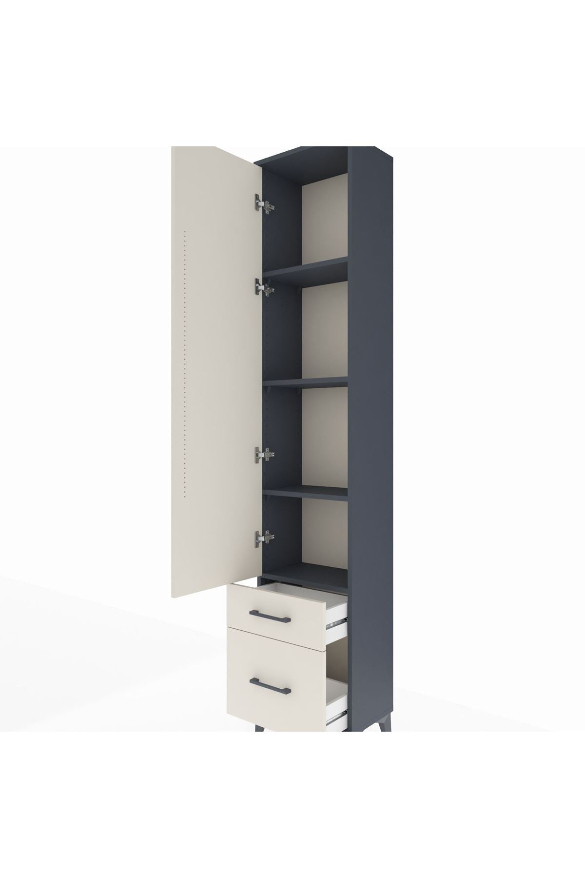 Arges Dolap 4 Raflı 2 Çekmeceli Tek Kapaklı 44x30x221 Antrasit-Aytaşı