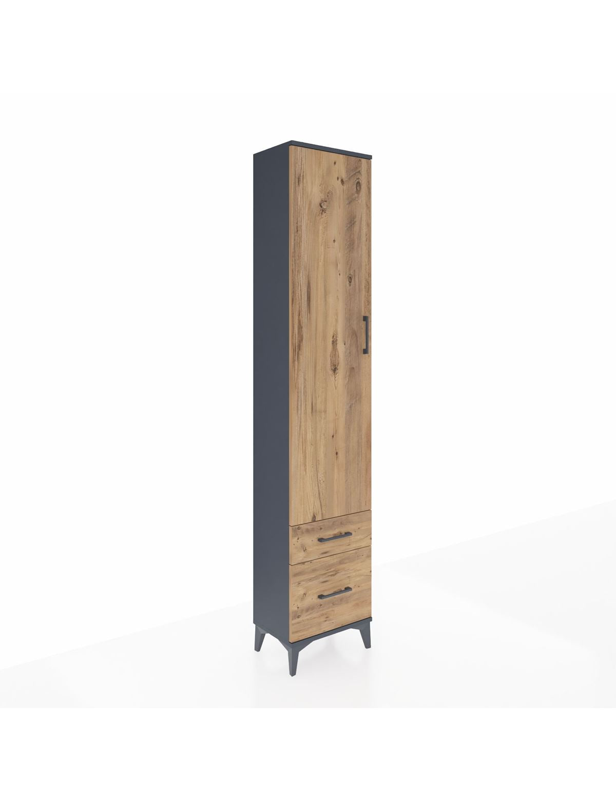 Arges Dolap 4 Raflı 2 Çekmeceli Tek Kapaklı 44x30x221 Antrasit-Çam