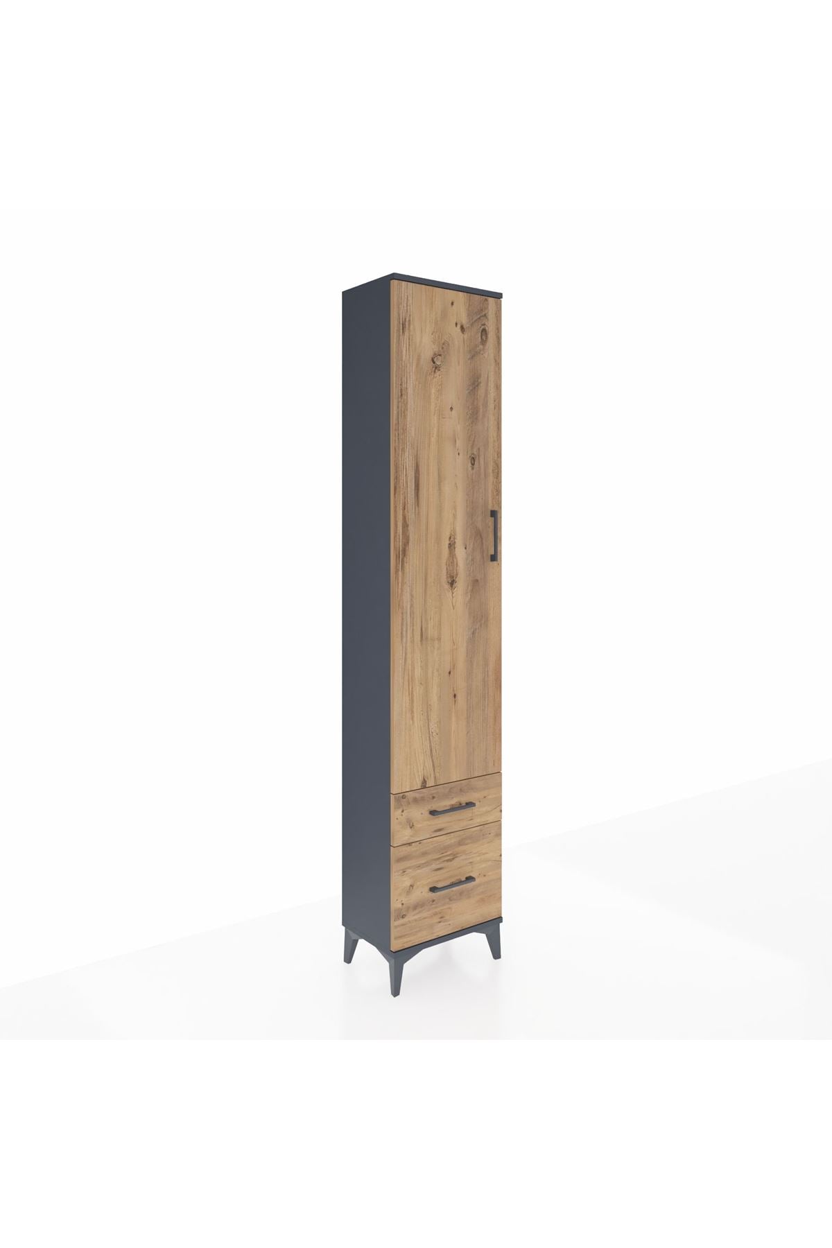 Arges Dolap 4 Raflı 2 Çekmeceli Tek Kapaklı 44x30x221 Antrasit-Çam