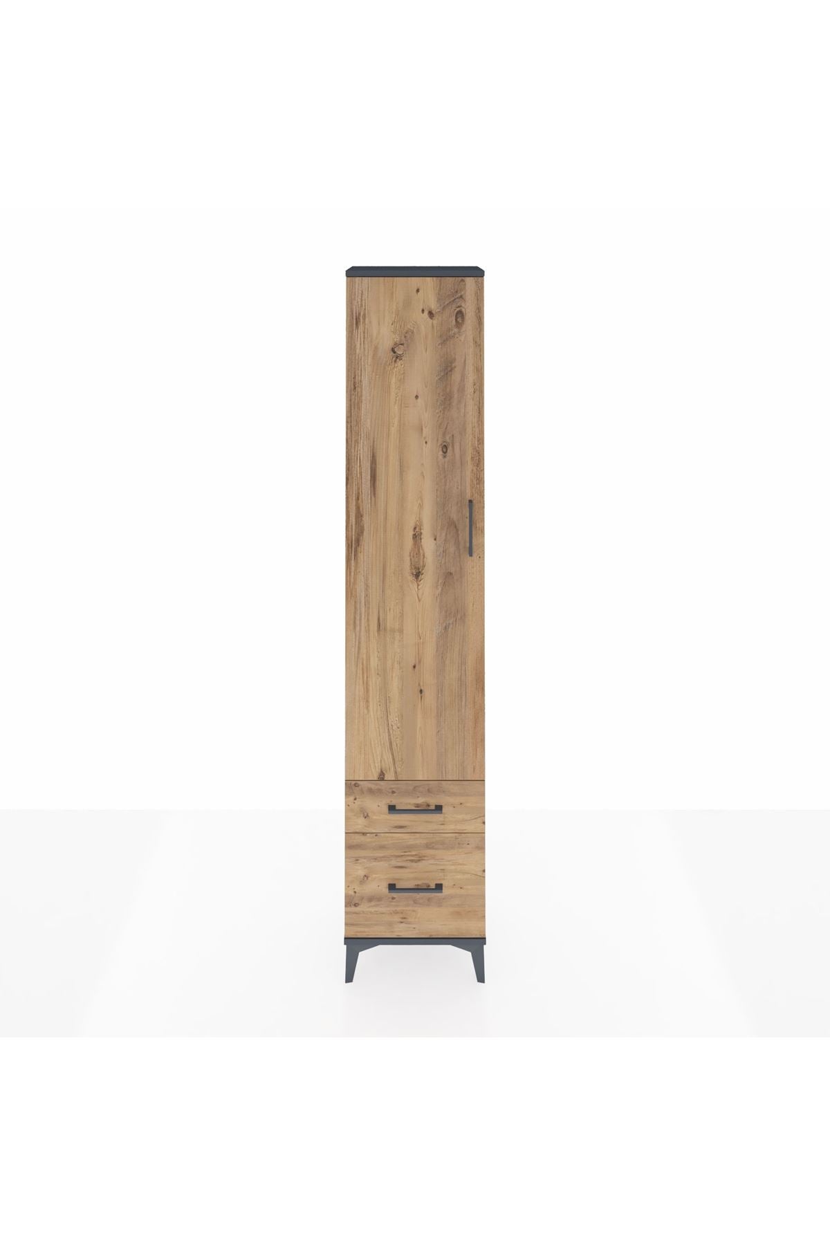 Arges Dolap 4 Raflı 2 Çekmeceli Tek Kapaklı 44x30x221 Antrasit-Çam