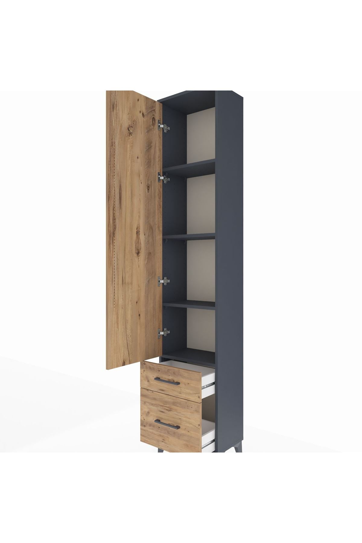 Arges Dolap 4 Raflı 2 Çekmeceli Tek Kapaklı 44x30x221 Antrasit-Çam