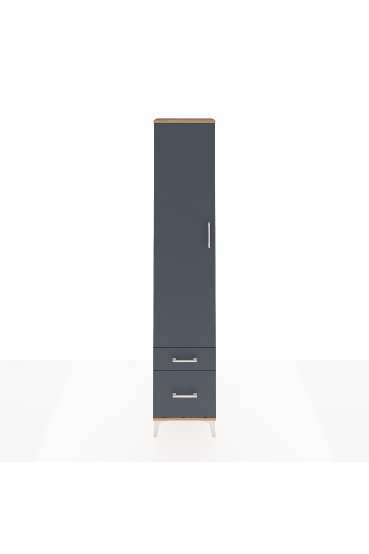 Arges Dolap 4 Raflı 2 Çekmeceli Tek Kapaklı 44x30x221 Çam-Antrasit