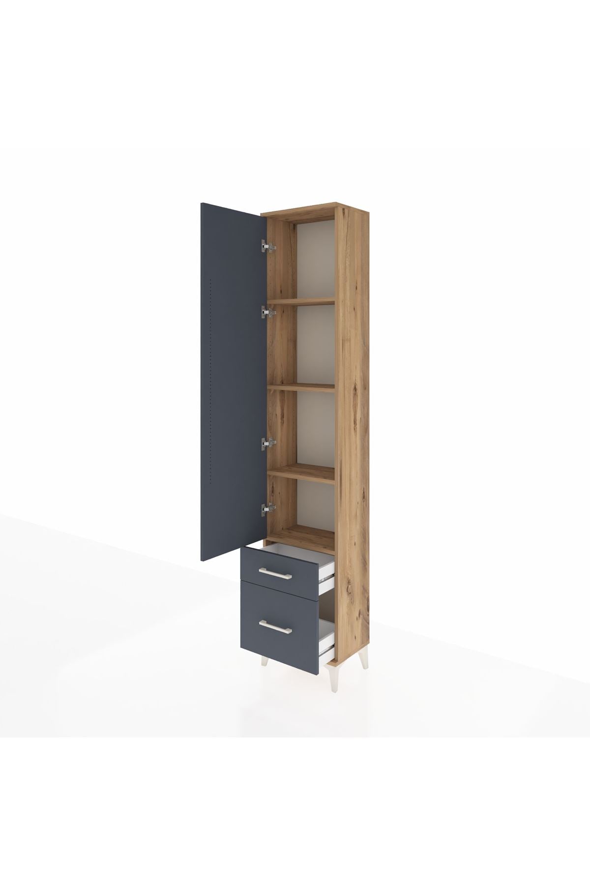 Arges Dolap 4 Raflı 2 Çekmeceli Tek Kapaklı 44x30x221 Çam-Antrasit