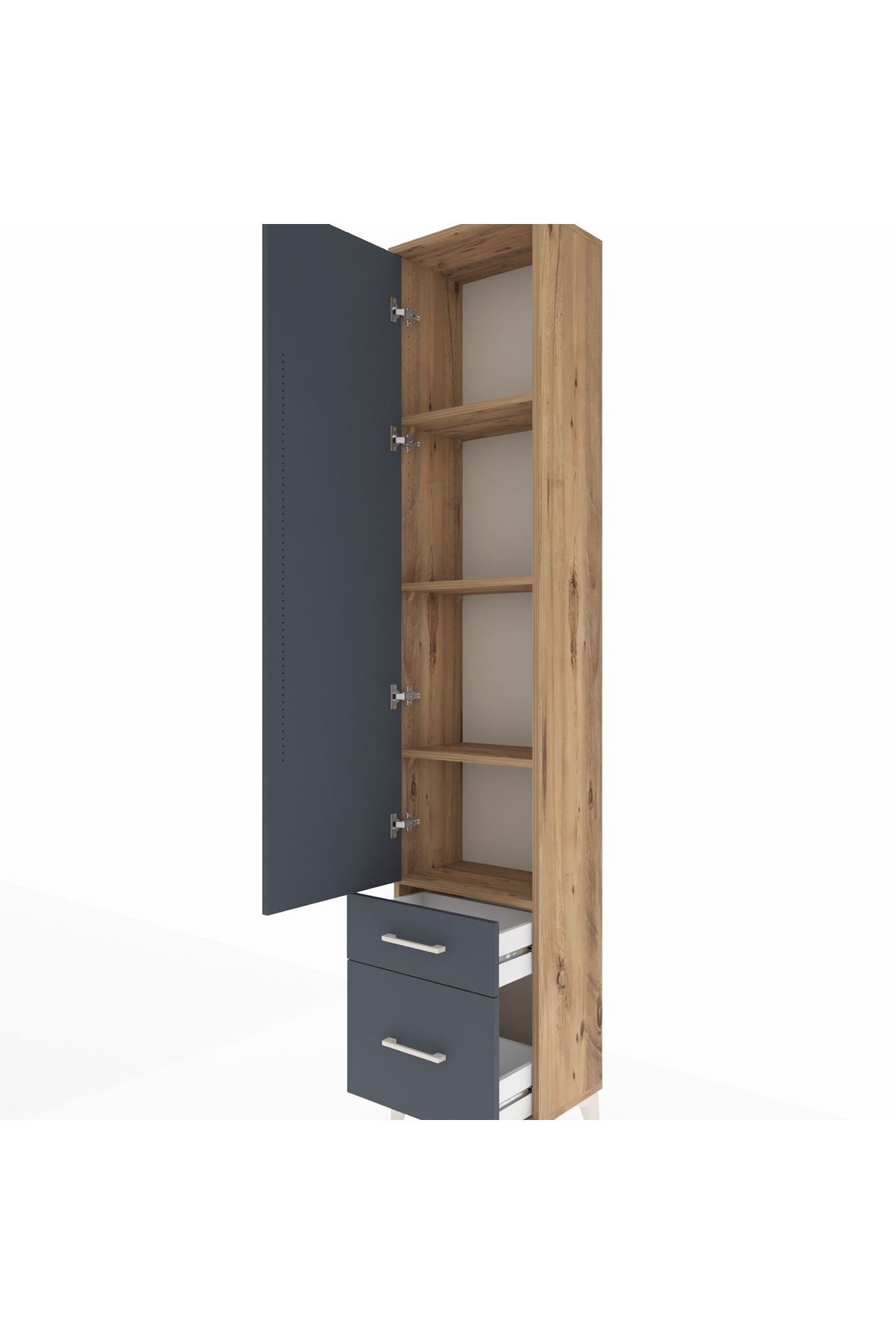 Arges Dolap 4 Raflı 2 Çekmeceli Tek Kapaklı 44x30x221 Çam-Antrasit