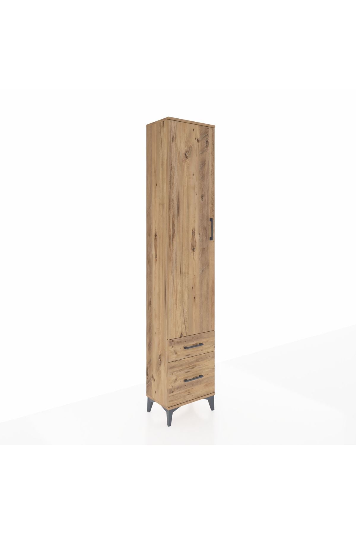 Arges Dolap 4 Raflı 2 Çekmeceli Tek Kapaklı 44x30x221 Çam-Çam