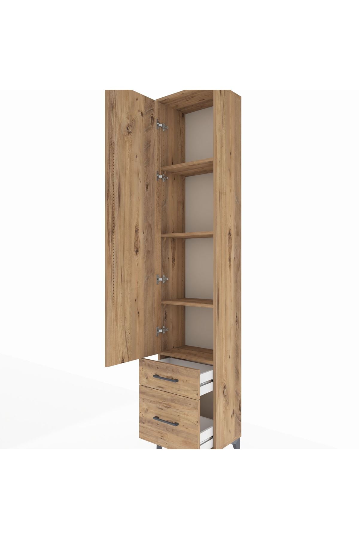 Arges Dolap 4 Raflı 2 Çekmeceli Tek Kapaklı 44x30x221 Çam-Çam