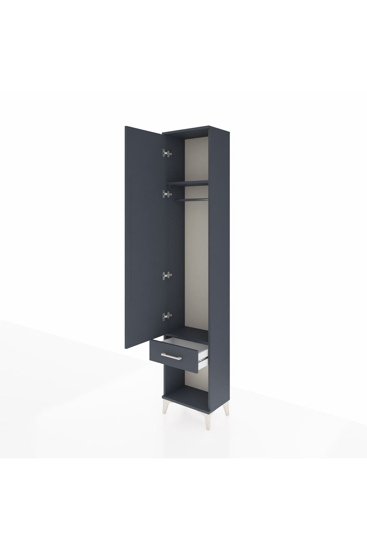 Arges Dolap 2 Raflı Tek Çekmeceli Tek Askılı 44x30x221 Antrasit-Antrasit